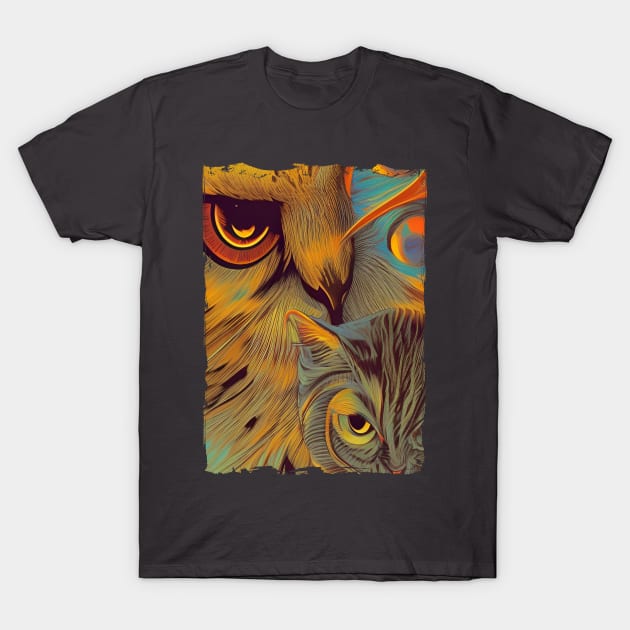 a cat and an owl T-Shirt by Gemini DayDreamer